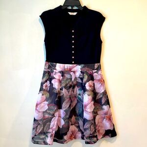 E'storey black dress pink/mauve flowers Women's Size L
